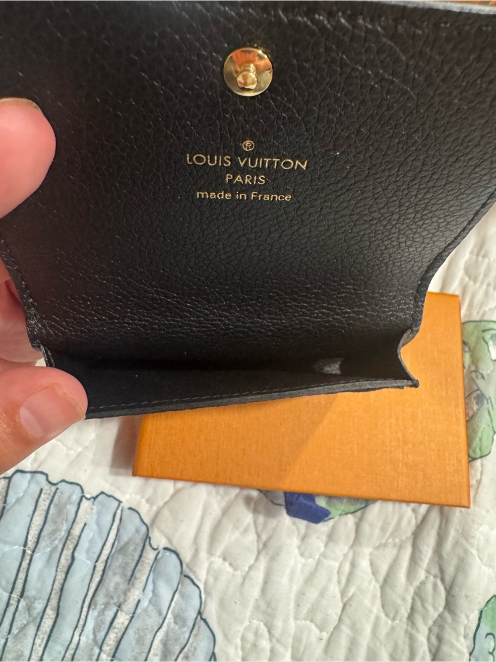 Louis Vuitton Black Embossed Monogram Envelope Card Holder with Gold Snap - Picture 7 of 9